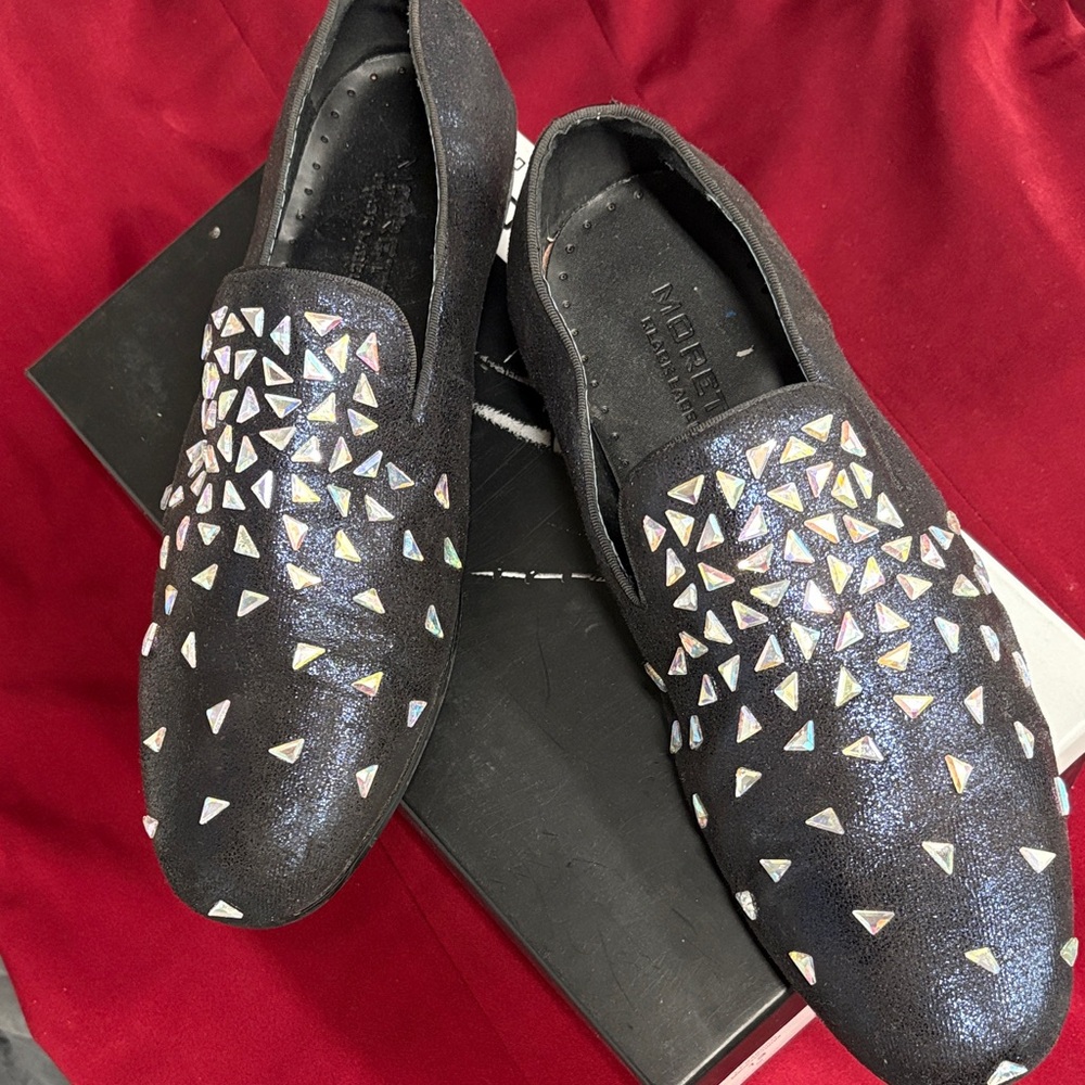 Moretti Black Label Sylvester Black Loafers with Iridescent Accents